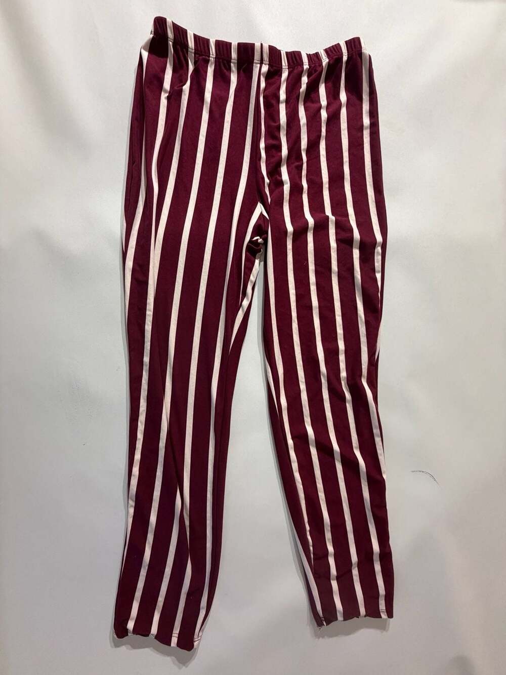 Arabella Burgundy White Vertical Stripe Stretch Leggings Womens XL Made USA